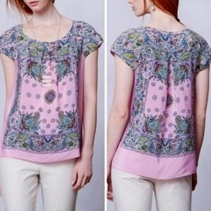 EUC Anthropologie Moulinette Soeurs Floral 100% Silk Blouse Size XS